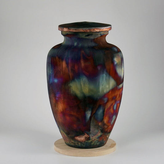 RAAQUU Omoide Ceramic Full Copper Matte Urn for Adult Remains/Ashes S/N80000109 - Raku Pottery 170 cubic inches Unique Handmade Cremation Vessel - RAAQUU