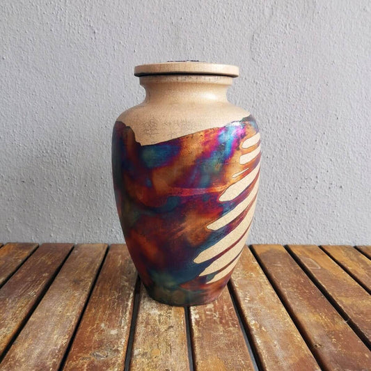 RAAQUU Omoide Ceramic Half Copper Matte Urn for Adult Remains/Ashes S/N8000001 - Raku Pottery 170 cubic inches Unique Handmade Cremation Vessel Unique Handmade ceramic pottery raku vases, urns, and home decor, sculptures, wall decor, gifts by Adil Ghani