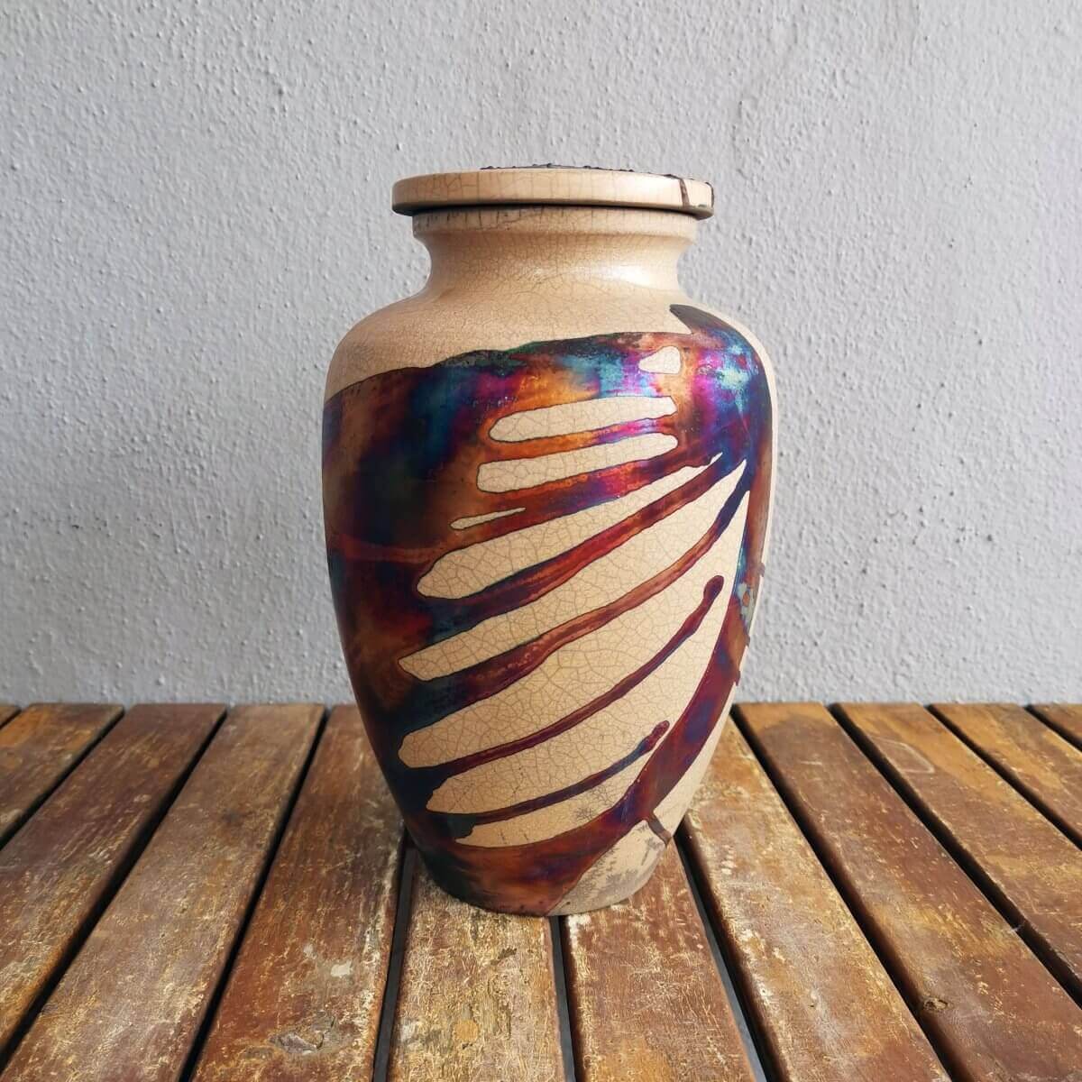 RAAQUU Omoide Ceramic Half Copper Matte Urn for Adult Remains/Ashes S/N8000001 - Raku Pottery 170 cubic inches Unique Handmade Cremation Vessel Unique Handmade ceramic pottery raku vases, urns, and home decor, sculptures, wall decor, gifts by Adil Ghani