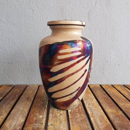 RAAQUU Omoide Ceramic Half Copper Matte Urn for Adult Remains/Ashes S/N8000001 - Raku Pottery 170 cubic inches Unique Handmade Cremation Vessel Unique Handmade ceramic pottery raku vases, urns, and home decor, sculptures, wall decor, gifts by Adil Ghani