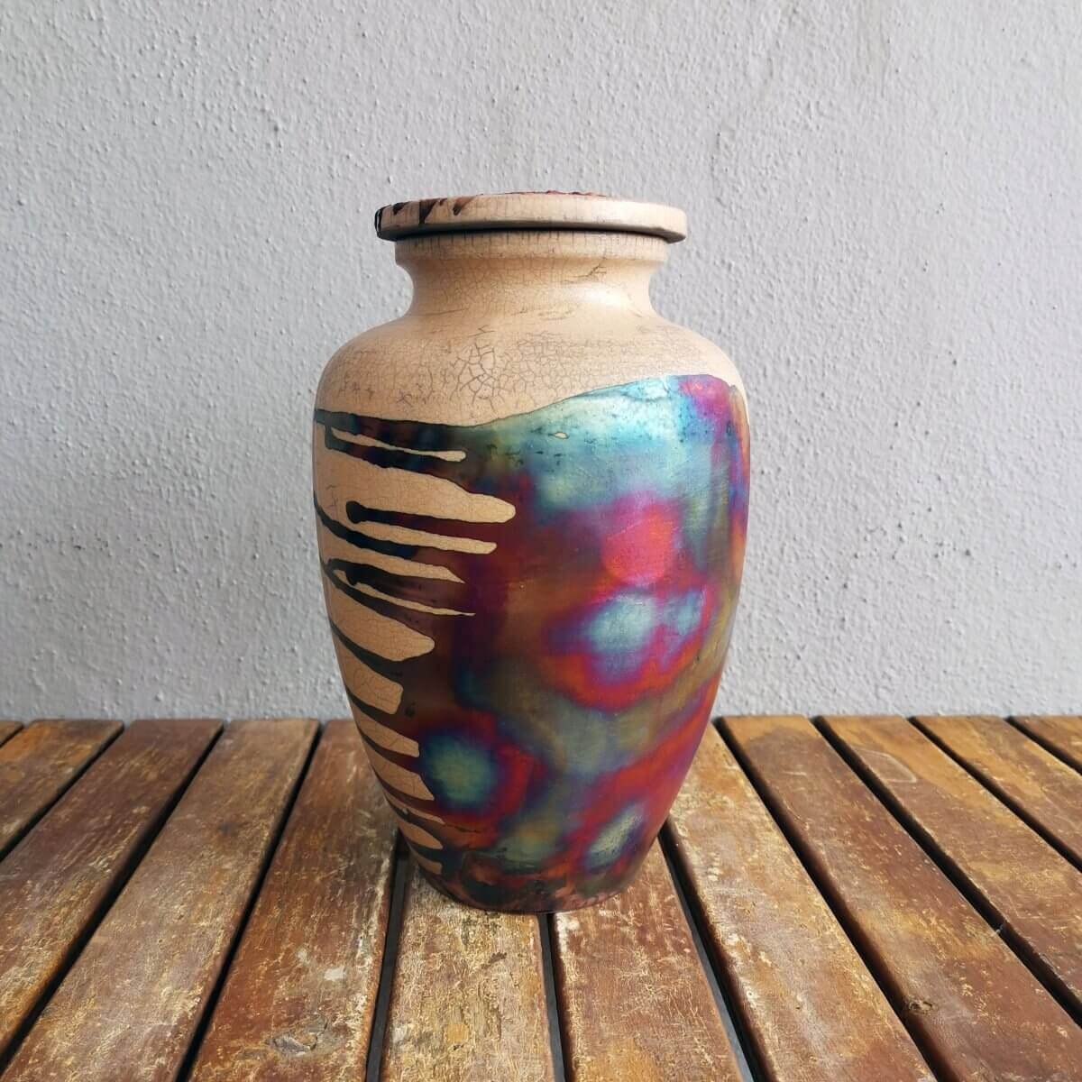 RAAQUU Omoide Ceramic Half Copper Matte Urn for Adult Remains/Ashes S/N8000001 - Raku Pottery 170 cubic inches Unique Handmade Cremation Vessel Unique Handmade ceramic pottery raku vases, urns, and home decor, sculptures, wall decor, gifts by Adil Ghani