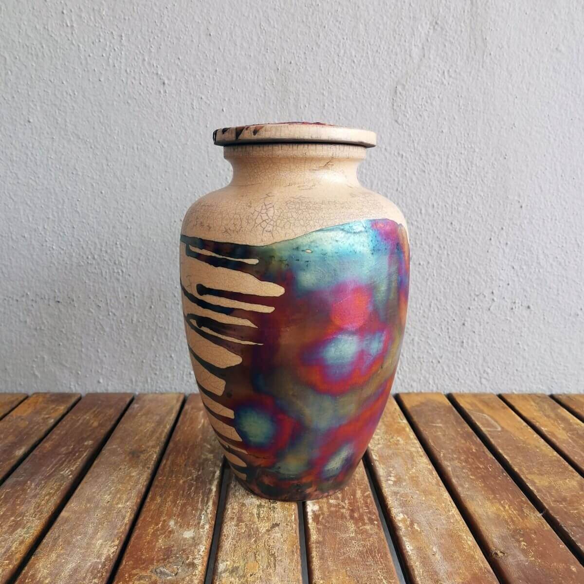 RAAQUU Omoide Ceramic Half Copper Matte Urn for Adult Remains/Ashes S/N8000001 - Raku Pottery 170 cubic inches Unique Handmade Cremation Vessel Unique Handmade ceramic pottery raku vases, urns, and home decor, sculptures, wall decor, gifts by Adil Ghani