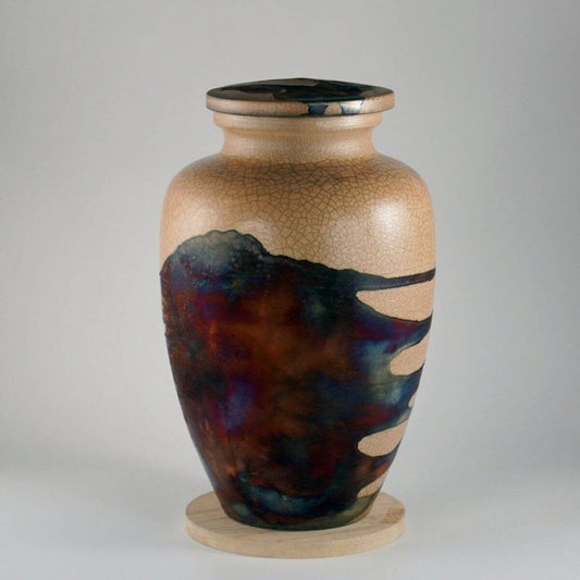 RAAQUU Omoide Ceramic Half Copper Matte Urn for Adult Remains/Ashes S/N80000130 - Raku Pottery 170 cubic inches Unique Handmade Cremation Vessel Unique Handmade ceramic pottery raku vases, urns, and home decor, sculptures, wall decor, gifts by Adil Ghani