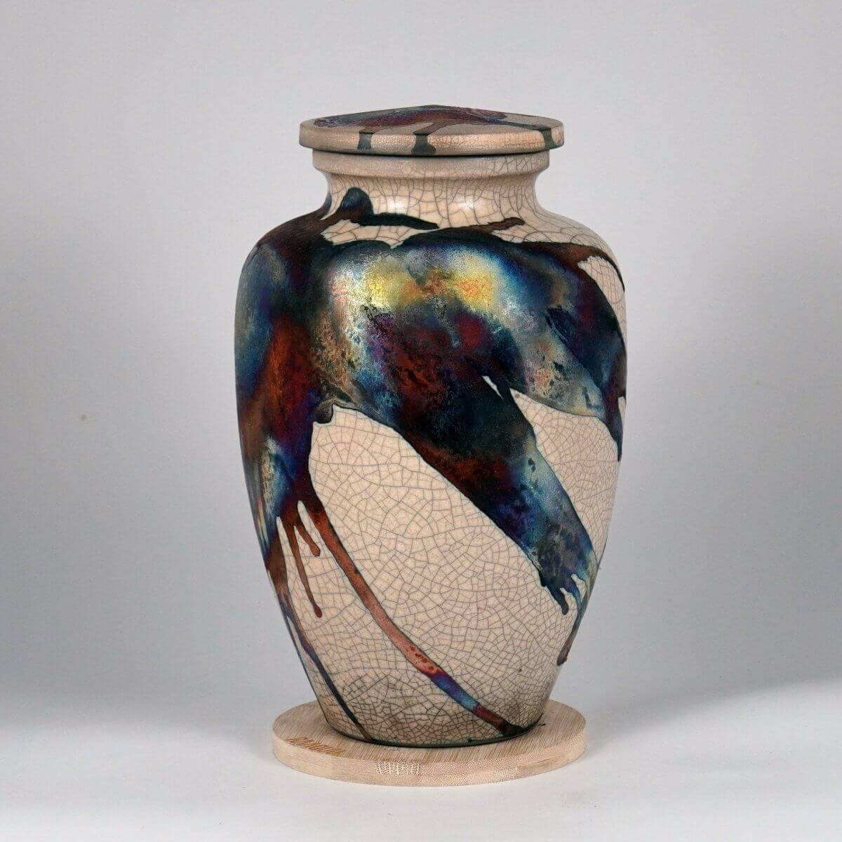 RAAQUU Omoide Ceramic Half Copper Matte Urn for Adult Remains/Ashes S/N8000018 - Raku Pottery 170 cubic inches Unique Handmade Cremation Vessel - RAAQUU