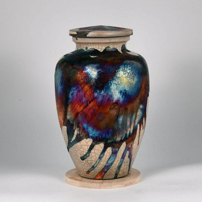 RAAQUU Omoide Ceramic Half Copper Matte Urn for Adult Remains/Ashes S/N8000018 - Raku Pottery 170 cubic inches Unique Handmade Cremation Vessel - RAAQUU