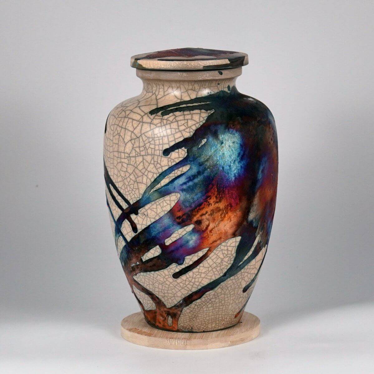 RAAQUU Omoide Ceramic Half Copper Matte Urn for Adult Remains/Ashes S/N8000018 - Raku Pottery 170 cubic inches Unique Handmade Cremation Vessel - RAAQUU