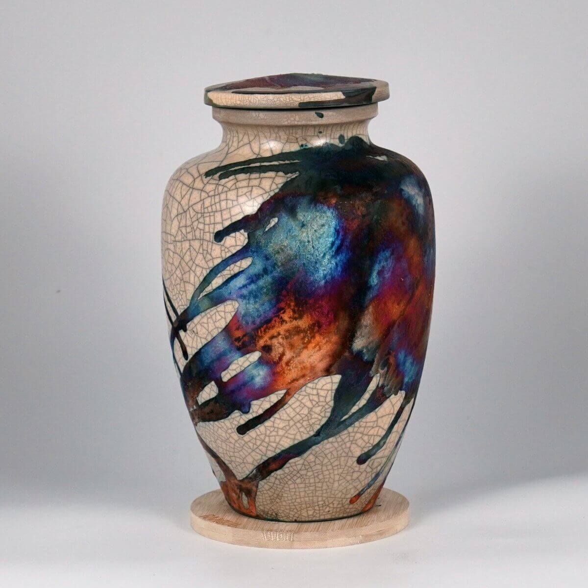 RAAQUU Omoide Ceramic Half Copper Matte Urn for Adult Remains/Ashes S/N8000018 - Raku Pottery 170 cubic inches Unique Handmade Cremation Vessel - RAAQUU