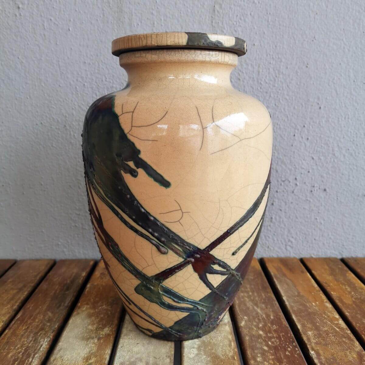 RAAQUU Omoide Ceramic Half Copper Matte Urn for Adult Remains/Ashes S/N8000021 - Raku Pottery 170 cubic inches Unique Handmade Cremation Vessel Unique Handmade ceramic pottery raku vases, urns, and home decor, sculptures, wall decor, gifts by Adil Ghani