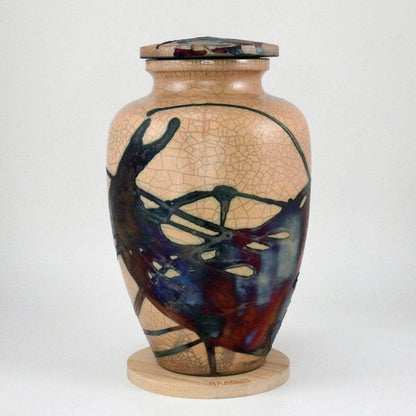 RAAQUU Omoide Ceramic Half Copper Matte Urn for Adult Remains/Ashes S/N8000084 - Raku Pottery 170 cubic inches Unique Handmade Cremation Vessel Unique Handmade ceramic pottery raku vases, urns, and home decor, sculptures, wall decor, gifts by Adil Ghani