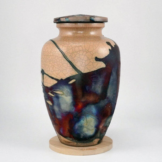 RAAQUU Omoide Ceramic Half Copper Matte Urn for Adult Remains/Ashes S/N8000084 - Raku Pottery 170 cubic inches Unique Handmade Cremation Vessel Unique Handmade ceramic pottery raku vases, urns, and home decor, sculptures, wall decor, gifts by Adil Ghani