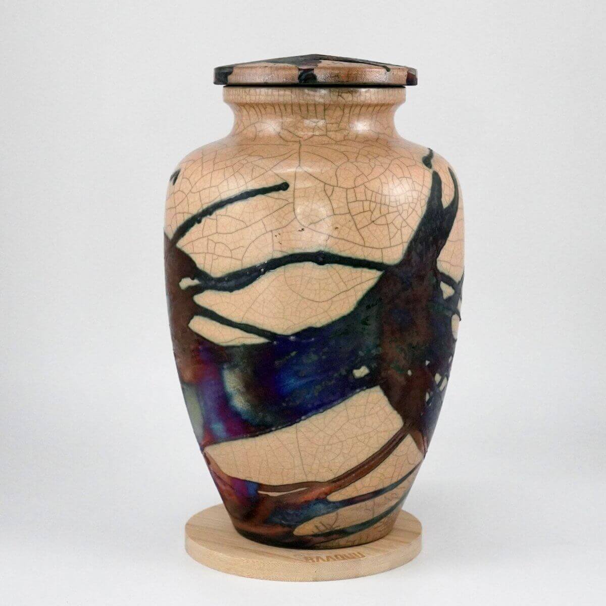 RAAQUU Omoide Ceramic Half Copper Matte Urn for Adult Remains/Ashes S/N8000084 - Raku Pottery 170 cubic inches Unique Handmade Cremation Vessel Unique Handmade ceramic pottery raku vases, urns, and home decor, sculptures, wall decor, gifts by Adil Ghani