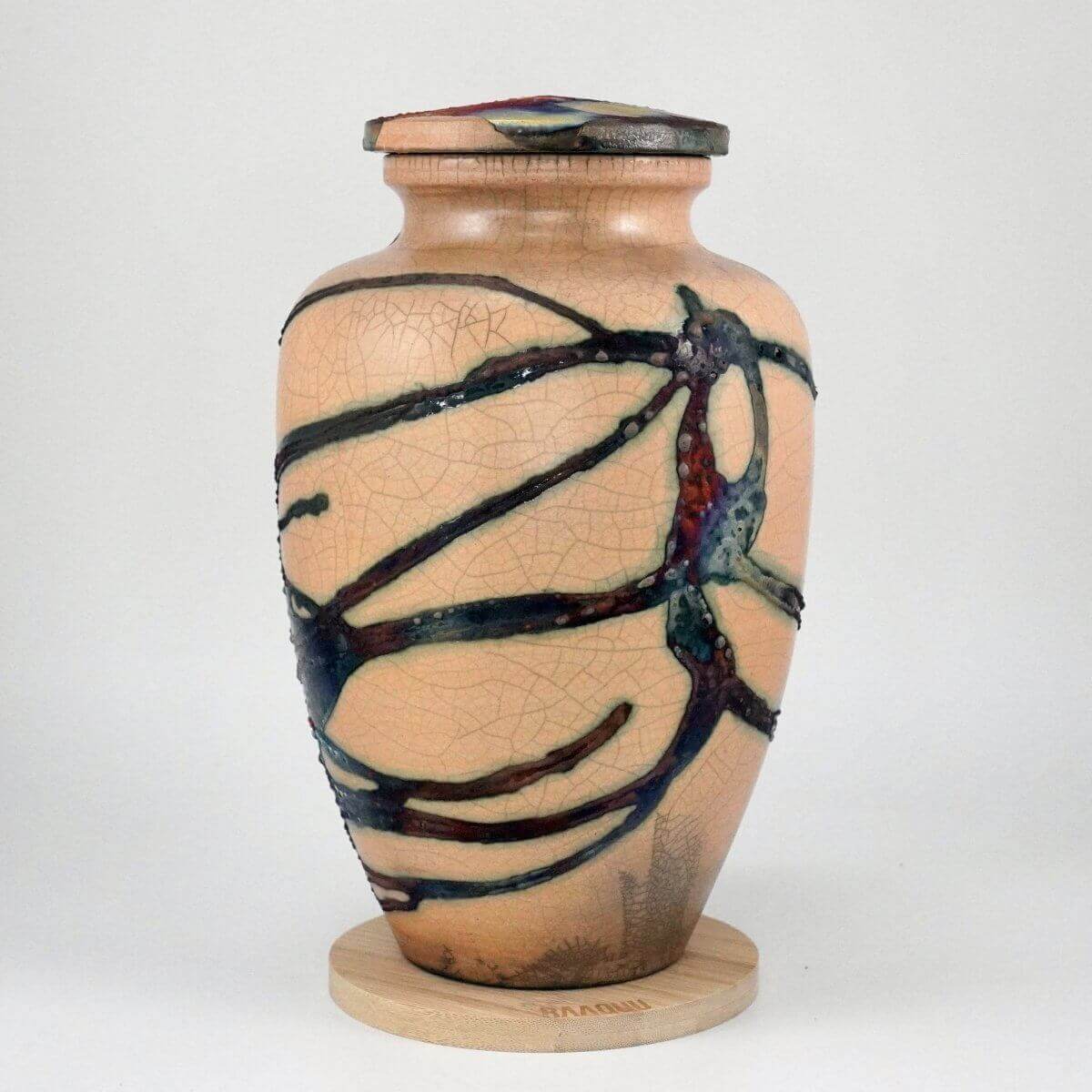 RAAQUU Omoide Ceramic Half Copper Matte Urn for Adult Remains/Ashes S/N8000087 - Raku Pottery 170 cubic inches Unique Handmade Cremation Vessel Unique Handmade ceramic pottery raku vases, urns, and home decor, sculptures, wall decor, gifts by Adil Ghani