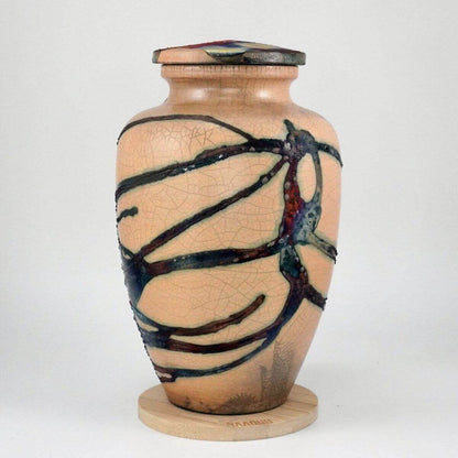 RAAQUU Omoide Ceramic Half Copper Matte Urn for Adult Remains/Ashes S/N8000087 - Raku Pottery 170 cubic inches Unique Handmade Cremation Vessel Unique Handmade ceramic pottery raku vases, urns, and home decor, sculptures, wall decor, gifts by Adil Ghani