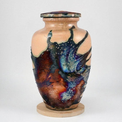 RAAQUU Omoide Ceramic Half Copper Matte Urn for Adult Remains/Ashes S/N8000087 - Raku Pottery 170 cubic inches Unique Handmade Cremation Vessel Unique Handmade ceramic pottery raku vases, urns, and home decor, sculptures, wall decor, gifts by Adil Ghani