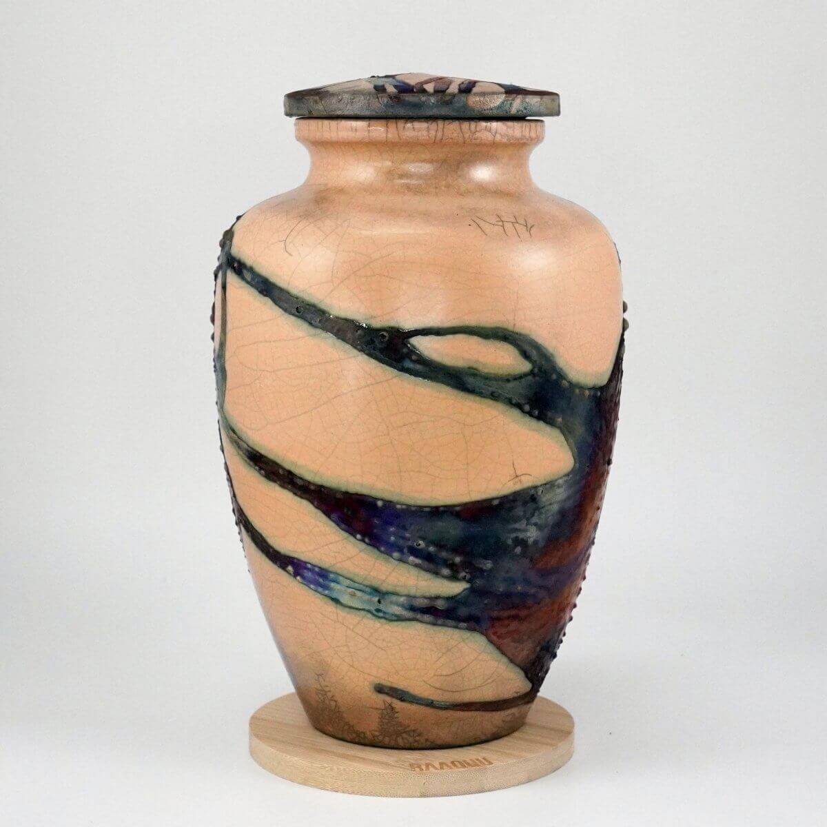 RAAQUU Omoide Ceramic Half Copper Matte Urn for Adult Remains/Ashes S/N8000087 - Raku Pottery 170 cubic inches Unique Handmade Cremation Vessel Unique Handmade ceramic pottery raku vases, urns, and home decor, sculptures, wall decor, gifts by Adil Ghani