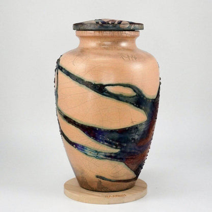 RAAQUU Omoide Ceramic Half Copper Matte Urn for Adult Remains/Ashes S/N8000087 - Raku Pottery 170 cubic inches Unique Handmade Cremation Vessel Unique Handmade ceramic pottery raku vases, urns, and home decor, sculptures, wall decor, gifts by Adil Ghani