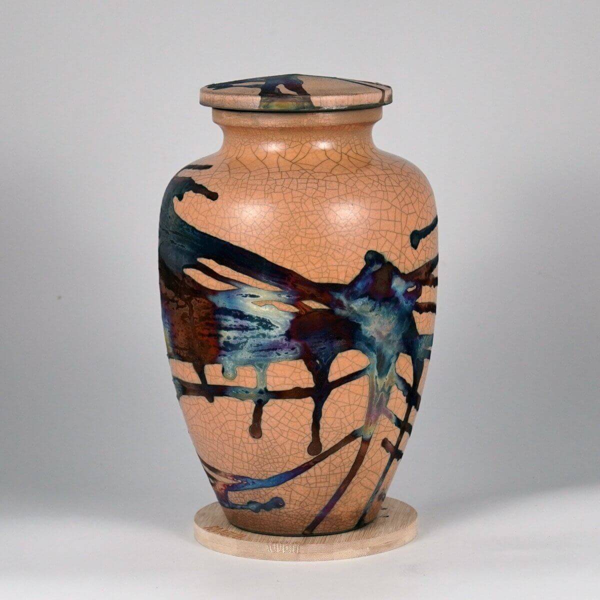 RAAQUU Omoide Ceramic Half Copper Matte Urn for Adult Remains/Ashes S/N8000091 - Raku Pottery 170 cubic inches Unique Handmade Cremation Vessel Unique Handmade ceramic pottery raku vases, urns, and home decor, sculptures, wall decor, gifts by Adil Ghani
