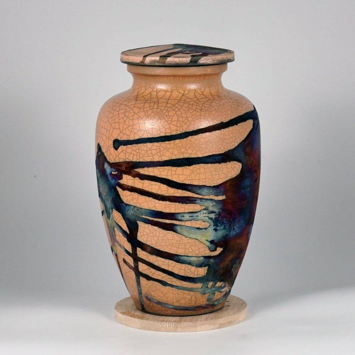 RAAQUU Omoide Ceramic Half Copper Matte Urn for Adult Remains/Ashes S/N8000091 - Raku Pottery 170 cubic inches Unique Handmade Cremation Vessel Unique Handmade ceramic pottery raku vases, urns, and home decor, sculptures, wall decor, gifts by Adil Ghani