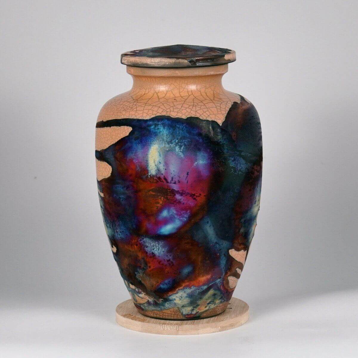 RAAQUU Omoide Ceramic Half Copper Matte Urn for Adult Remains/Ashes S/N8000091 - Raku Pottery 170 cubic inches Unique Handmade Cremation Vessel Unique Handmade ceramic pottery raku vases, urns, and home decor, sculptures, wall decor, gifts by Adil Ghani