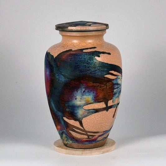 RAAQUU Omoide Ceramic Half Copper Matte Urn for Adult Remains/Ashes S/N8000091 - Raku Pottery 170 cubic inches Unique Handmade Cremation Vessel Unique Handmade ceramic pottery raku vases, urns, and home decor, sculptures, wall decor, gifts by Adil Ghani