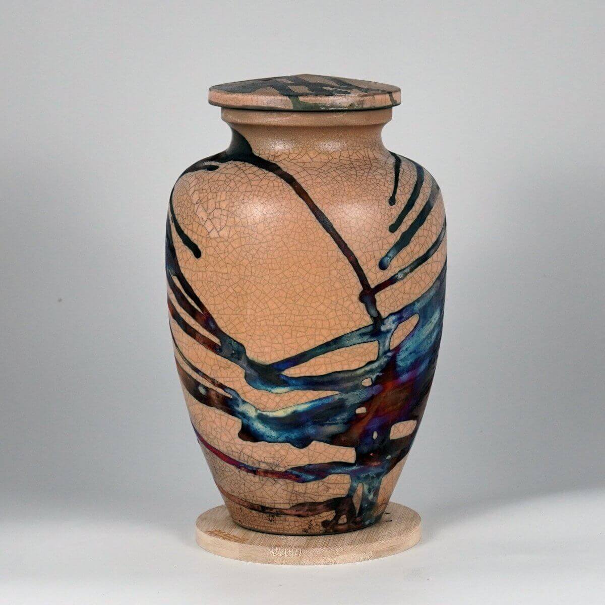 RAAQUU Omoide Ceramic Half Copper Matte Urn for Adult Remains/Ashes S/N8000095 - Raku Pottery 170 cubic inches Unique Handmade Cremation Vessel Unique Handmade ceramic pottery raku vases, urns, and home decor, sculptures, wall decor, gifts by Adil Ghani