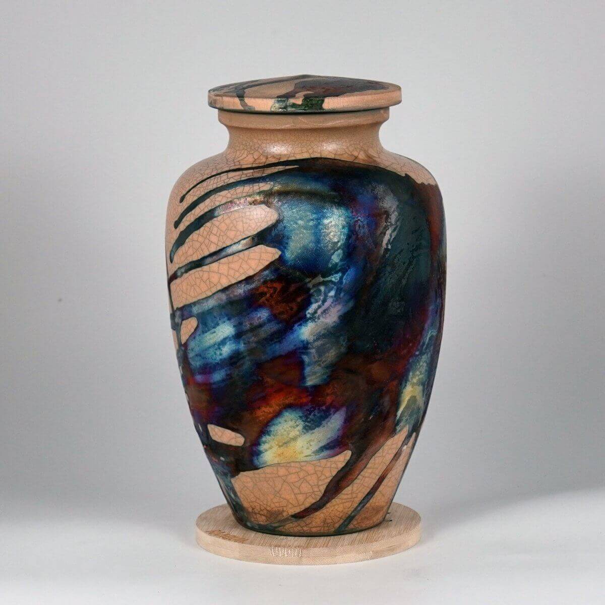 RAAQUU Omoide Ceramic Half Copper Matte Urn for Adult Remains/Ashes S/N8000095 - Raku Pottery 170 cubic inches Unique Handmade Cremation Vessel Unique Handmade ceramic pottery raku vases, urns, and home decor, sculptures, wall decor, gifts by Adil Ghani