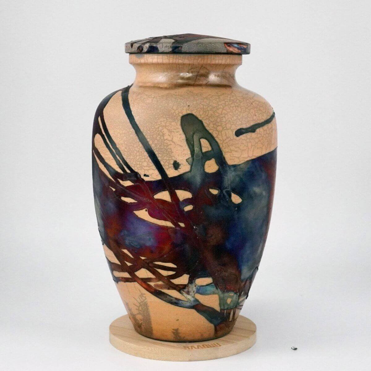 RAAQUU Omoide Ceramic Half Copper Matte Urn for Adult Remains/Ashes S/N8000126 - Raku Pottery 170 cubic inches Unique Handmade Cremation Vessel Unique Handmade ceramic pottery raku vases, urns, and home decor, sculptures, wall decor, gifts by Adil Ghani