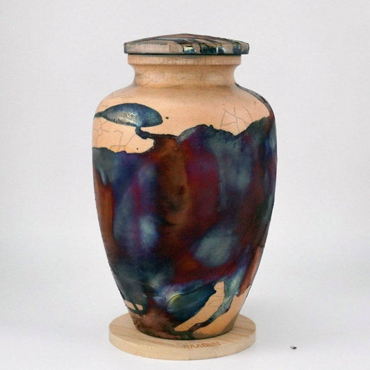 RAAQUU Omoide Ceramic Half Copper Matte Urn for Adult Remains/Ashes S/N8000126 - Raku Pottery 170 cubic inches Unique Handmade Cremation Vessel Unique Handmade ceramic pottery raku vases, urns, and home decor, sculptures, wall decor, gifts by Adil Ghani