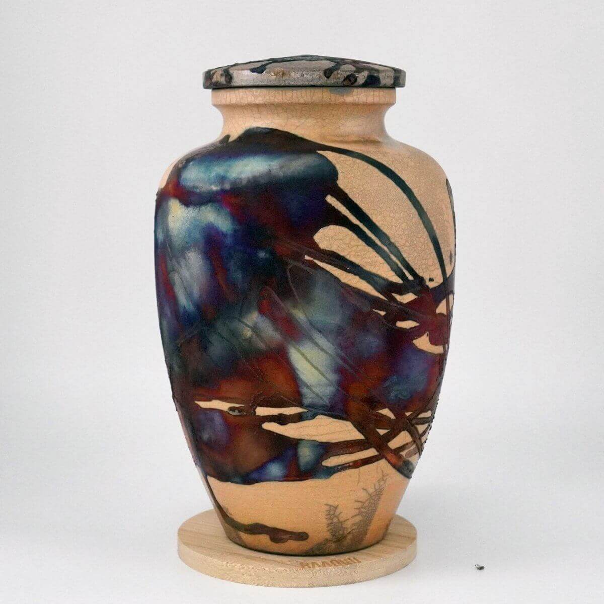 RAAQUU Omoide Ceramic Half Copper Matte Urn for Adult Remains/Ashes S/N8000126 - Raku Pottery 170 cubic inches Unique Handmade Cremation Vessel Unique Handmade ceramic pottery raku vases, urns, and home decor, sculptures, wall decor, gifts by Adil Ghani