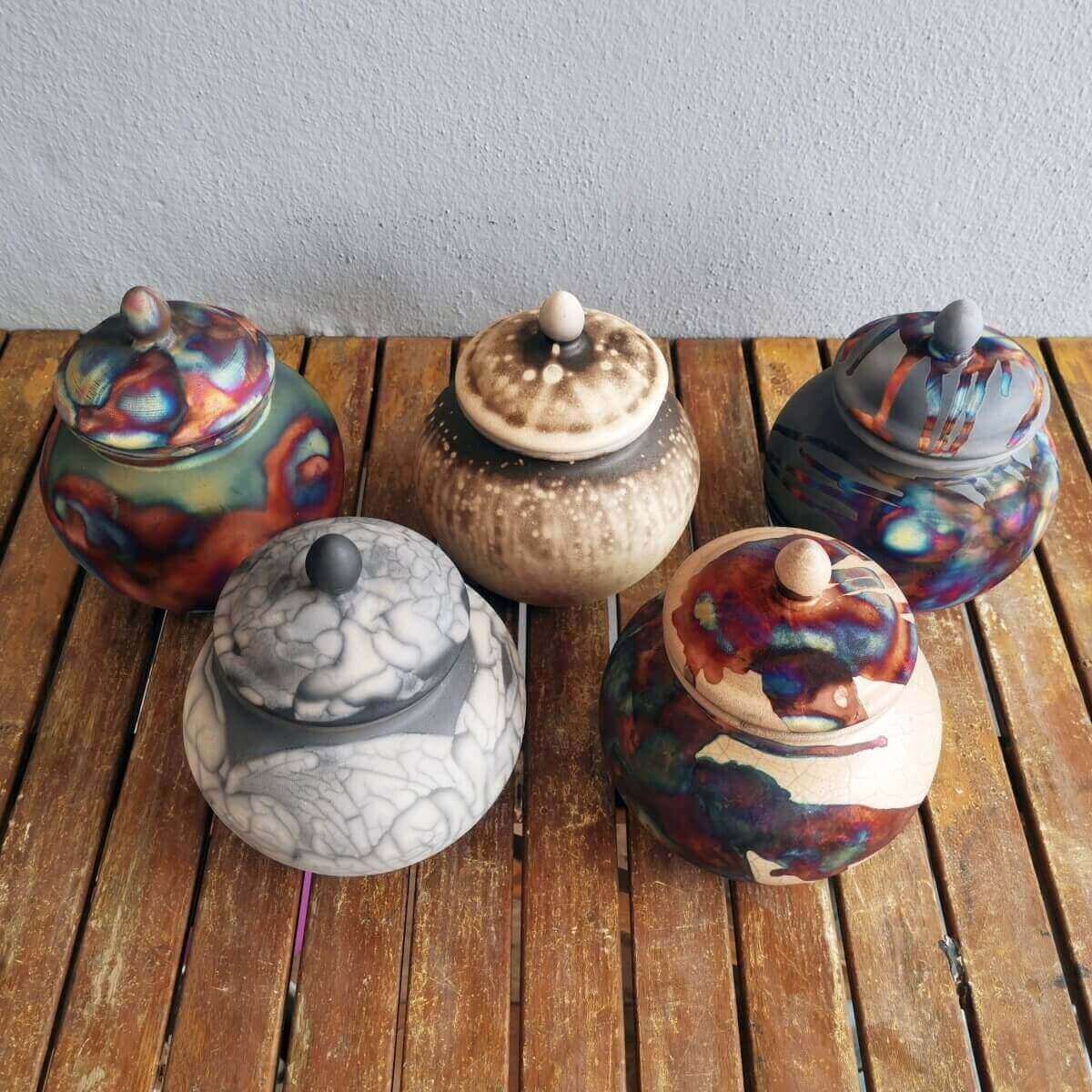 RAAQUU Tamashii Ceramic Carbon Copper Pet Urn for Remains/Ashes S/N8000073 - Raku Pottery 85 cubic inches Unique Handmade Cremation Vessel Unique Handmade ceramic pottery raku vases, urns, and home decor, sculptures, wall decor, gifts by Adil Ghani