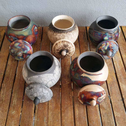 RAAQUU Tamashii Ceramic Carbon Copper Pet Urn for Remains/Ashes S/N8000073 - Raku Pottery 85 cubic inches Unique Handmade Cremation Vessel Unique Handmade ceramic pottery raku vases, urns, and home decor, sculptures, wall decor, gifts by Adil Ghani