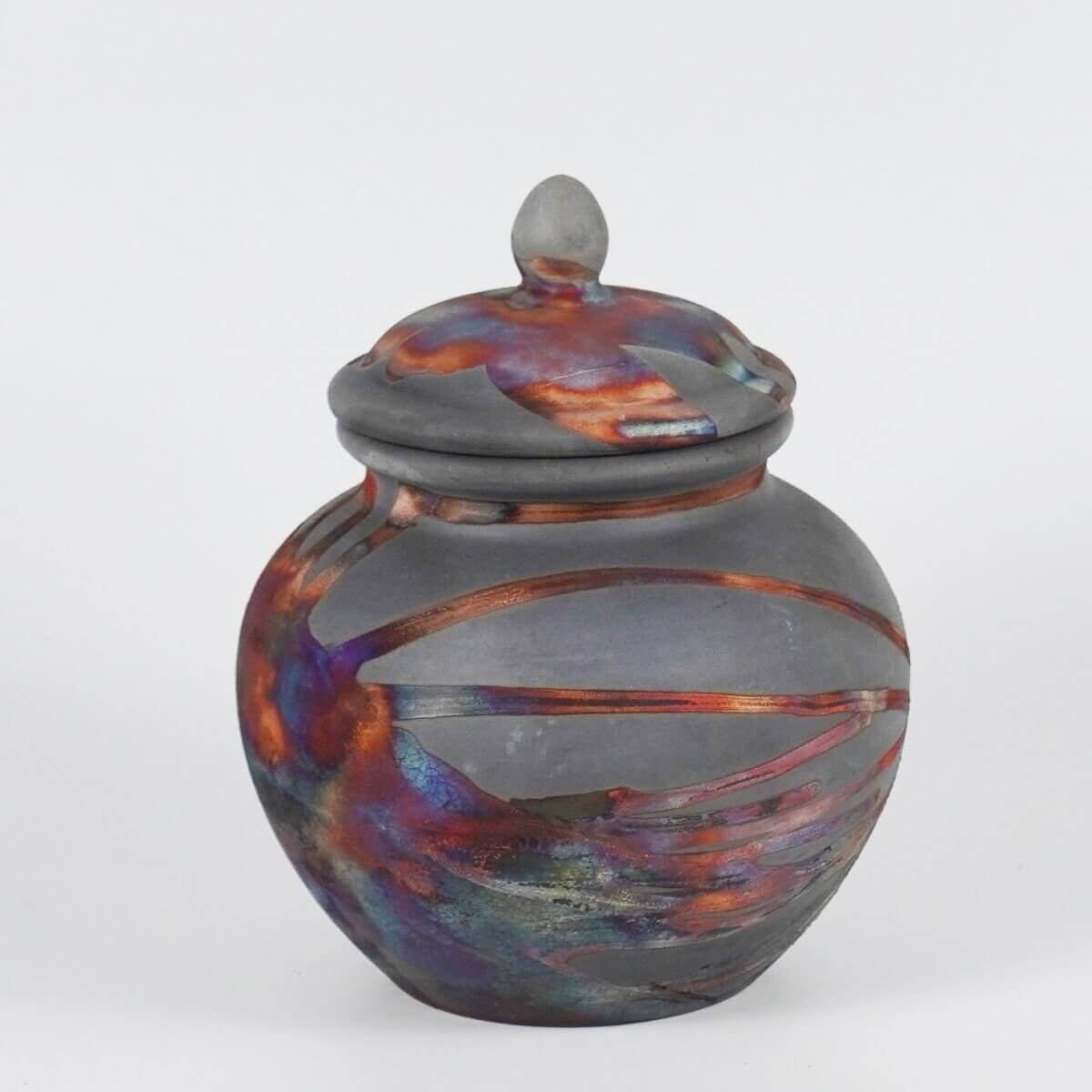 RAAQUU Tamashii Ceramic Carbon Copper Pet Urn for Remains/Ashes S/N8000073 - Raku Pottery 85 cubic inches Unique Handmade Cremation Vessel Unique Handmade ceramic pottery raku vases, urns, and home decor, sculptures, wall decor, gifts by Adil Ghani