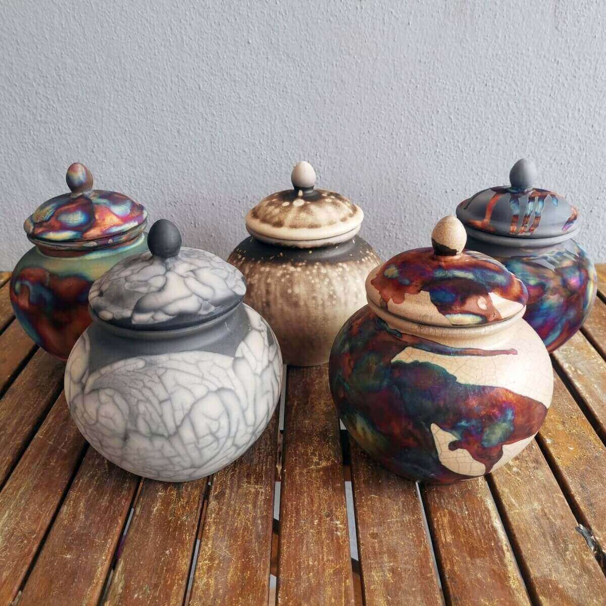RAAQUU Tamashii Ceramic Carbon Copper Pet Urn for Remains/Ashes S/N8000073 - Raku Pottery 85 cubic inches Unique Handmade Cremation Vessel Unique Handmade ceramic pottery raku vases, urns, and home decor, sculptures, wall decor, gifts by Adil Ghani