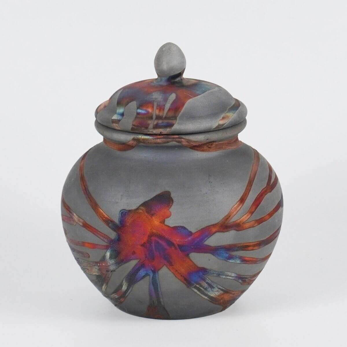 RAAQUU Tamashii Ceramic Carbon Copper Pet Urn for Remains/Ashes S/N8000073 - Raku Pottery 85 cubic inches Unique Handmade Cremation Vessel Unique Handmade ceramic pottery raku vases, urns, and home decor, sculptures, wall decor, gifts by Adil Ghani
