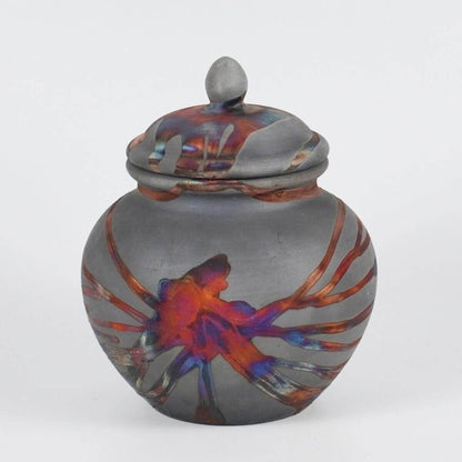RAAQUU Tamashii Ceramic Carbon Copper Pet Urn for Remains/Ashes S/N8000073 - Raku Pottery 85 cubic inches Unique Handmade Cremation Vessel Unique Handmade ceramic pottery raku vases, urns, and home decor, sculptures, wall decor, gifts by Adil Ghani