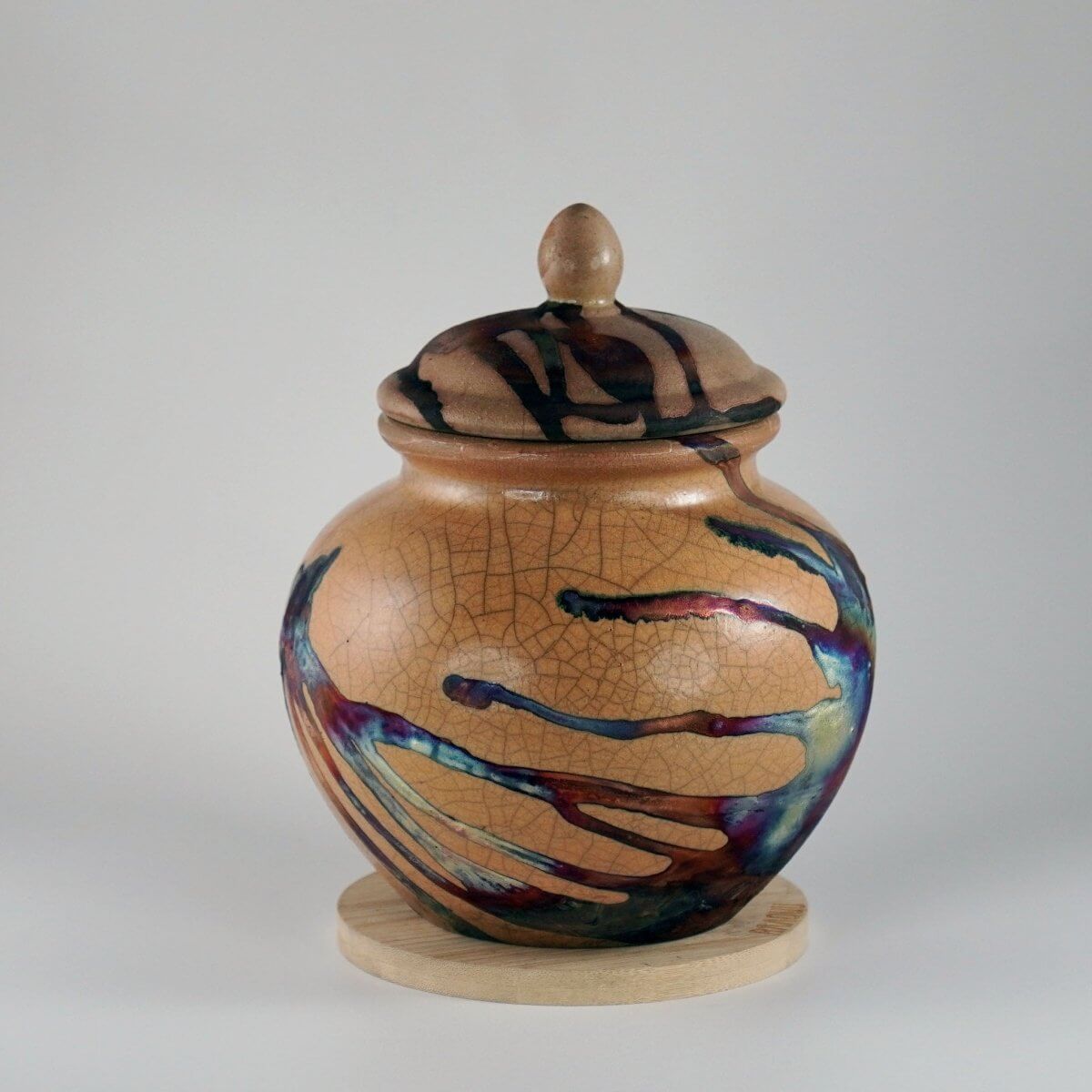 RAAQUU Tamashii Ceramic Half Copper Matte Pet Urn for Remains/Ashes S/N80000080 - Raku Pottery 85 cubic inches Unique Handmade Cremation Vessel - RAAQUU