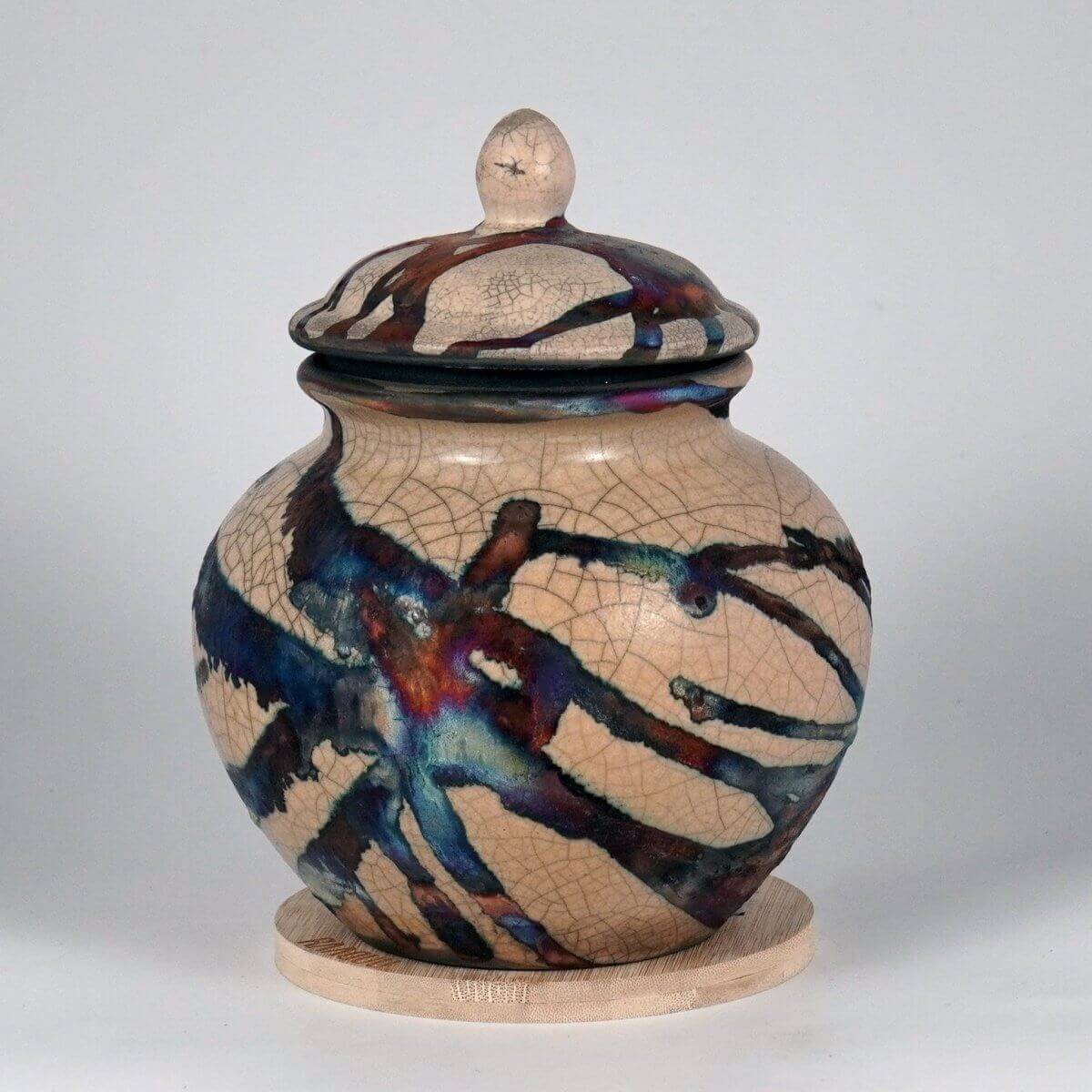 RAAQUU Tamashii Ceramic Half Copper Matte Pet Urn for Remains/Ashes S/N8000032 - Raku Pottery 85 cubic inches Unique Handmade Cremation Vessel - RAAQUU