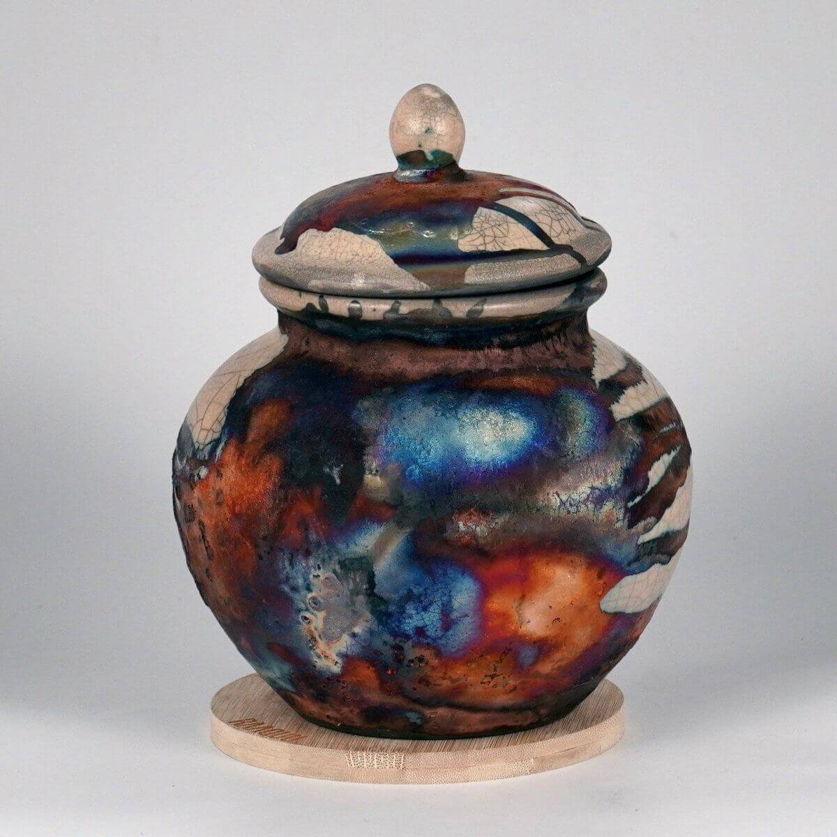 RAAQUU Tamashii Ceramic Half Copper Matte Pet Urn for Remains/Ashes S/N8000032 - Raku Pottery 85 cubic inches Unique Handmade Cremation Vessel Unique Handmade ceramic pottery raku vases, urns, and home decor, sculptures, wall decor, gifts by Adil Ghani