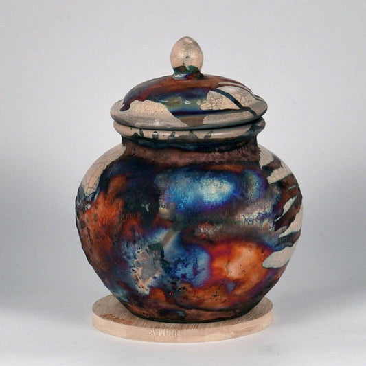 RAAQUU Tamashii Ceramic Half Copper Matte Pet Urn for Remains/Ashes S/N8000032 - Raku Pottery 85 cubic inches Unique Handmade Cremation Vessel Unique Handmade ceramic pottery raku vases, urns, and home decor, sculptures, wall decor, gifts by Adil Ghani