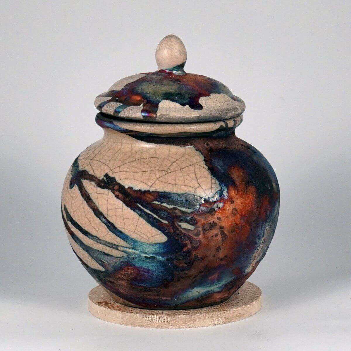 RAAQUU Tamashii Ceramic Half Copper Matte Pet Urn for Remains/Ashes S/N8000032 - Raku Pottery 85 cubic inches Unique Handmade Cremation Vessel - RAAQUU