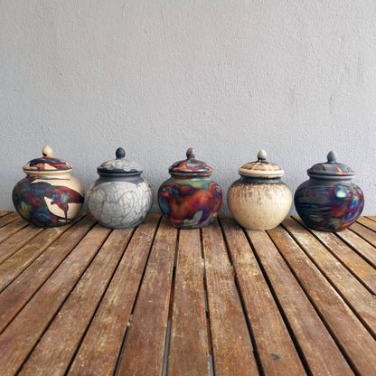 RAAQUU Tamashii Ceramic Half Copper Matte Pet Urn for Remains/Ashes S/N8000032 - Raku Pottery 85 cubic inches Unique Handmade Cremation Vessel Unique Handmade ceramic pottery raku vases, urns, and home decor, sculptures, wall decor, gifts by Adil Ghani