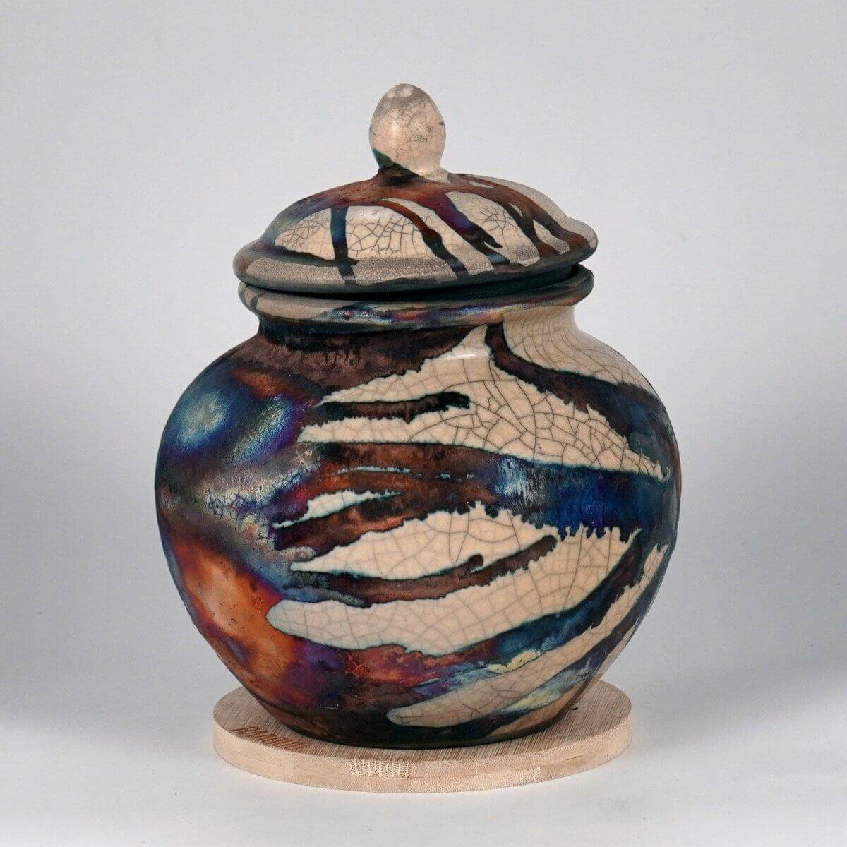 RAAQUU Tamashii Ceramic Half Copper Matte Pet Urn for Remains/Ashes S/N8000032 - Raku Pottery 85 cubic inches Unique Handmade Cremation Vessel Unique Handmade ceramic pottery raku vases, urns, and home decor, sculptures, wall decor, gifts by Adil Ghani