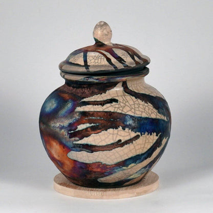 RAAQUU Tamashii Ceramic Half Copper Matte Pet Urn for Remains/Ashes S/N8000032 - Raku Pottery 85 cubic inches Unique Handmade Cremation Vessel Unique Handmade ceramic pottery raku vases, urns, and home decor, sculptures, wall decor, gifts by Adil Ghani