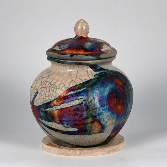 RAAQUU Tamashii Ceramic Half Copper Matte Pet Urn for Remains/Ashes S/N8000050 - Raku Pottery 85 cubic inches Unique Handmade Cremation Vessel - RAAQUU