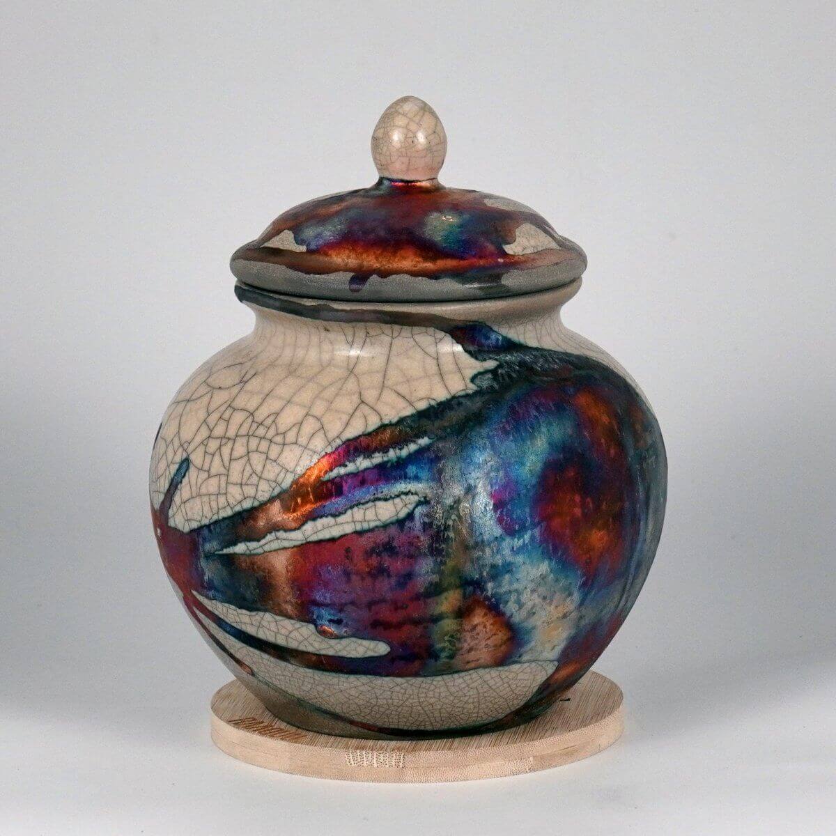 RAAQUU Tamashii Ceramic Half Copper Matte Pet Urn for Remains/Ashes S/N8000050 - Raku Pottery 85 cubic inches Unique Handmade Cremation Vessel Unique Handmade ceramic pottery raku vases, urns, and home decor, sculptures, wall decor, gifts by Adil Ghani