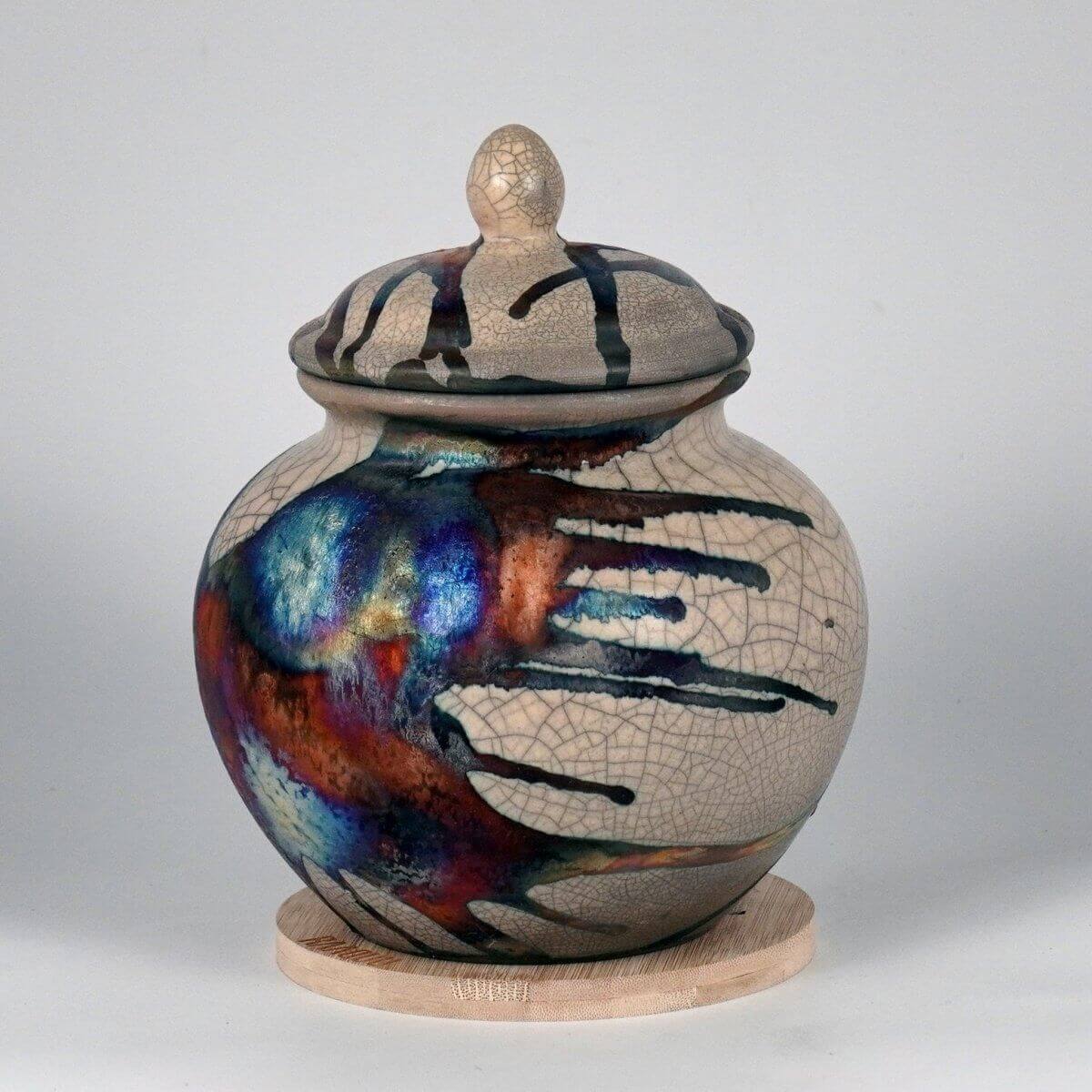 RAAQUU Tamashii Ceramic Half Copper Matte Pet Urn for Remains/Ashes S/N8000050 - Raku Pottery 85 cubic inches Unique Handmade Cremation Vessel Unique Handmade ceramic pottery raku vases, urns, and home decor, sculptures, wall decor, gifts by Adil Ghani