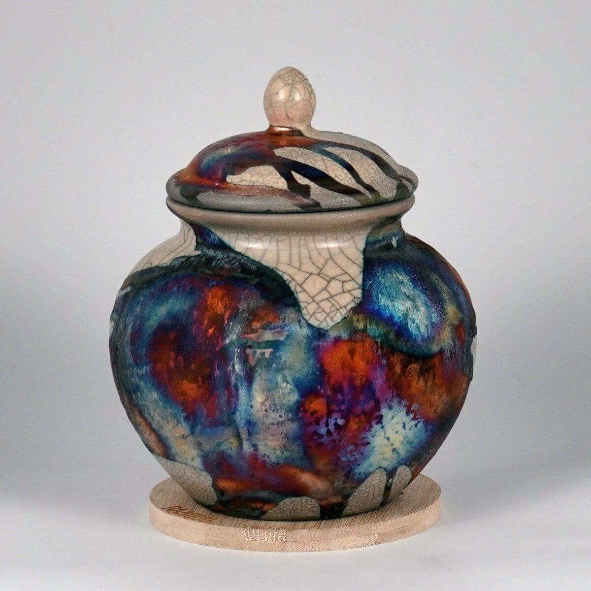 RAAQUU Tamashii Ceramic Half Copper Matte Pet Urn for Remains/Ashes S/N8000050 - Raku Pottery 85 cubic inches Unique Handmade Cremation Vessel Unique Handmade ceramic pottery raku vases, urns, and home decor, sculptures, wall decor, gifts by Adil Ghani