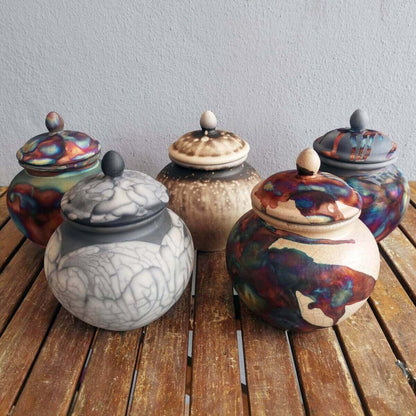 RAAQUU Tamashii Ceramic Half Copper Matte Pet Urn for Remains/Ashes S/N8000081 - Raku Pottery 85 cubic inches Unique Handmade Cremation Vessel Unique Handmade ceramic pottery raku vases, urns, and home decor, sculptures, wall decor, gifts by Adil Ghani