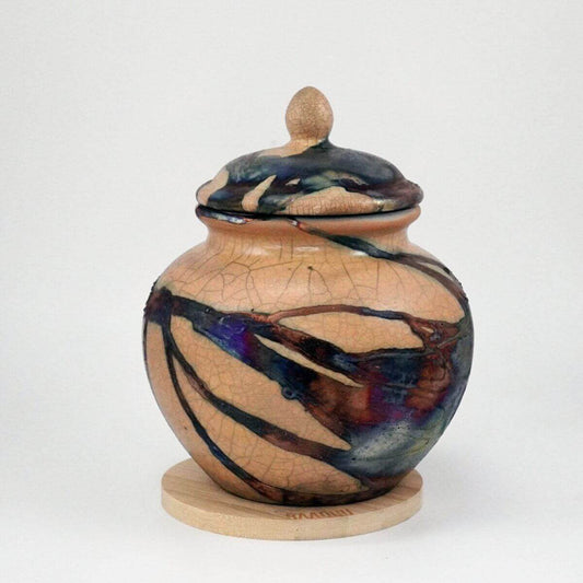 RAAQUU Tamashii Ceramic Half Copper Matte Pet Urn for Remains/Ashes S/N8000081 - Raku Pottery 85 cubic inches Unique Handmade Cremation Vessel Unique Handmade ceramic pottery raku vases, urns, and home decor, sculptures, wall decor, gifts by Adil Ghani
