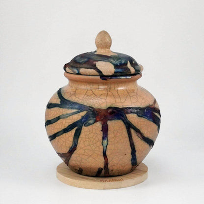 RAAQUU Tamashii Ceramic Half Copper Matte Pet Urn for Remains/Ashes S/N8000081 - Raku Pottery 85 cubic inches Unique Handmade Cremation Vessel Unique Handmade ceramic pottery raku vases, urns, and home decor, sculptures, wall decor, gifts by Adil Ghani